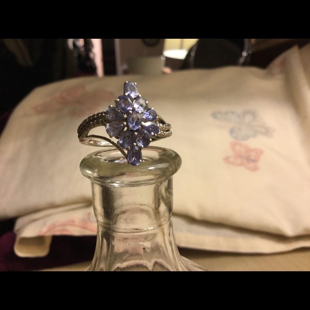 Tanzanite Cluster Ring, Platinum over Sterling