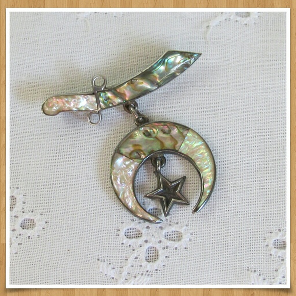 Vintage Jewelry - Vintage Sterling Shriners Pin Abalone & MOP