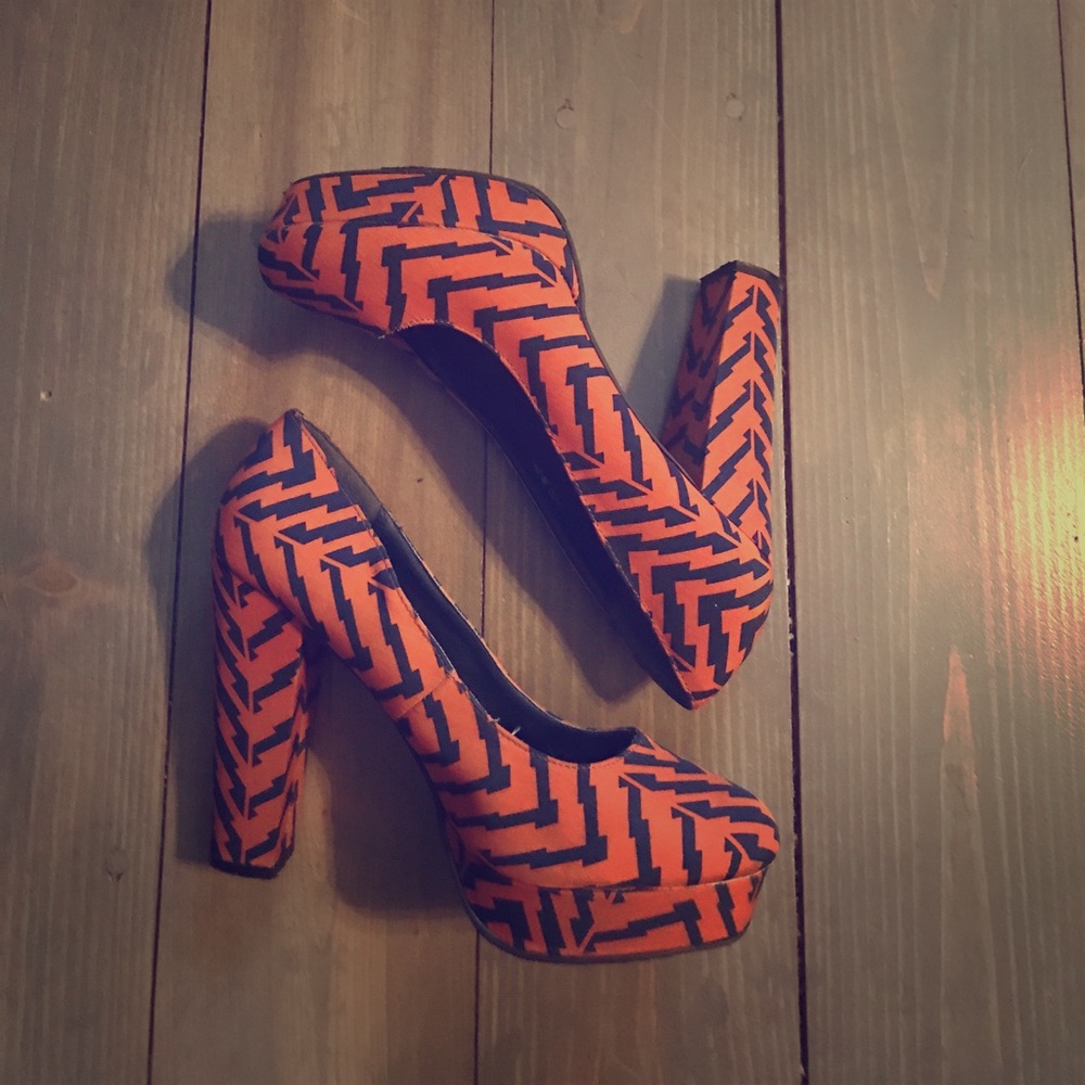 Blue and orange shoes