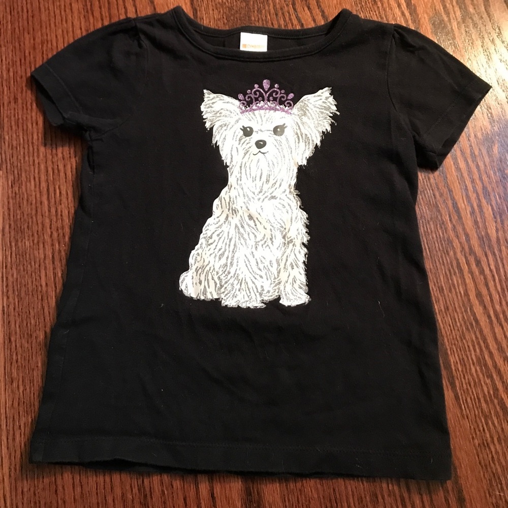 Black t-shirt with white sparkly dog