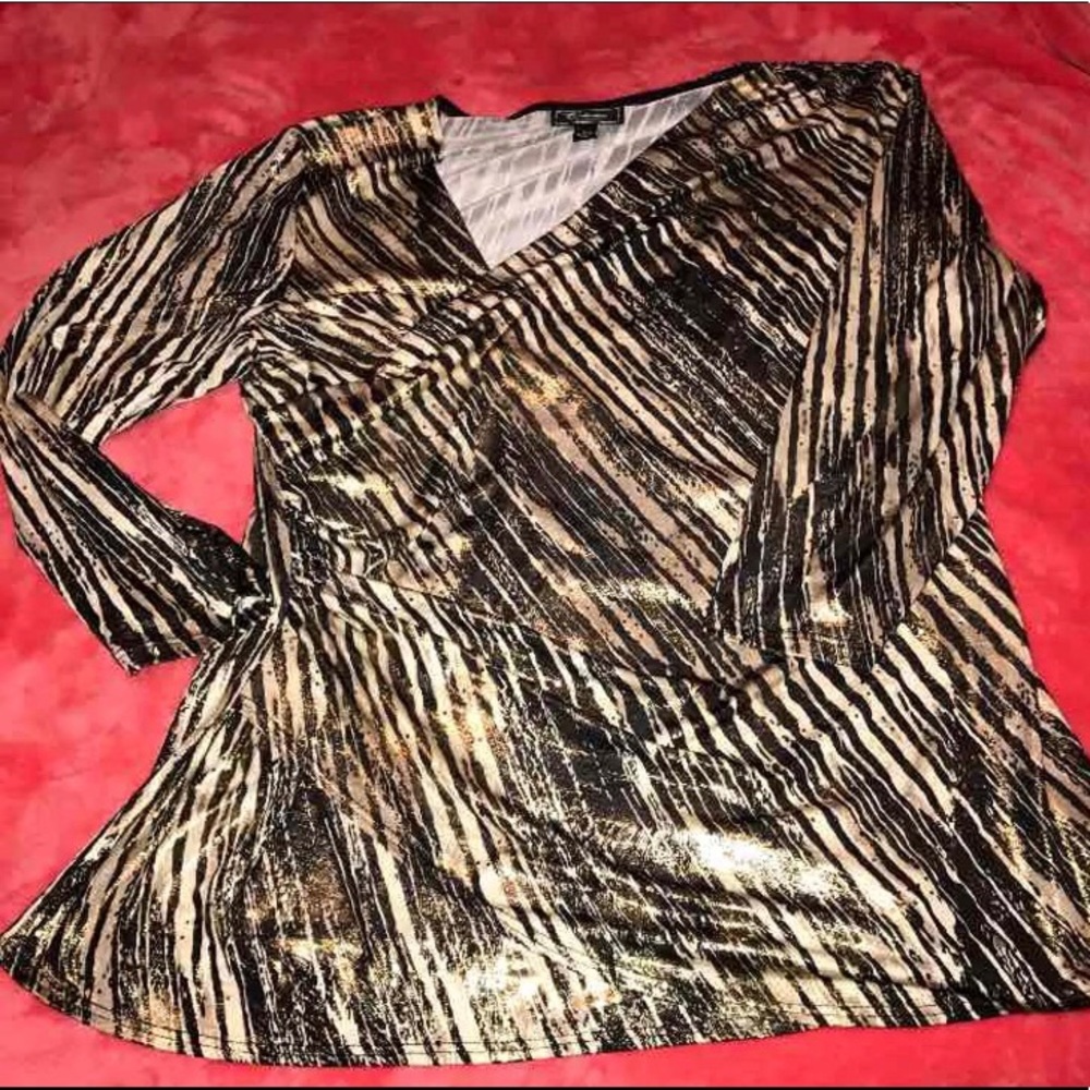 Wrap style dressy gold and black top