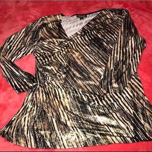 Wrap style dressy gold and black top