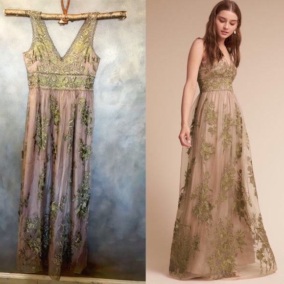 Anthropologie Dresses & Skirts - Anthropologie BHLDN formal maxi dress olive & nude