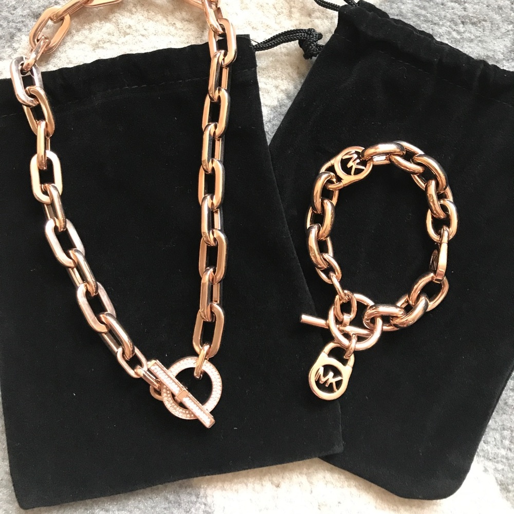 Michael Kors Rose Gold Necklace & Bracelet