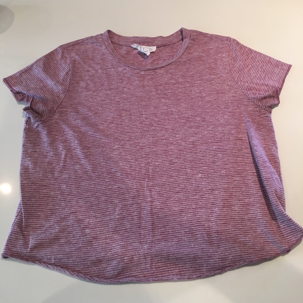 Purple and white striped t shirt, comfy!