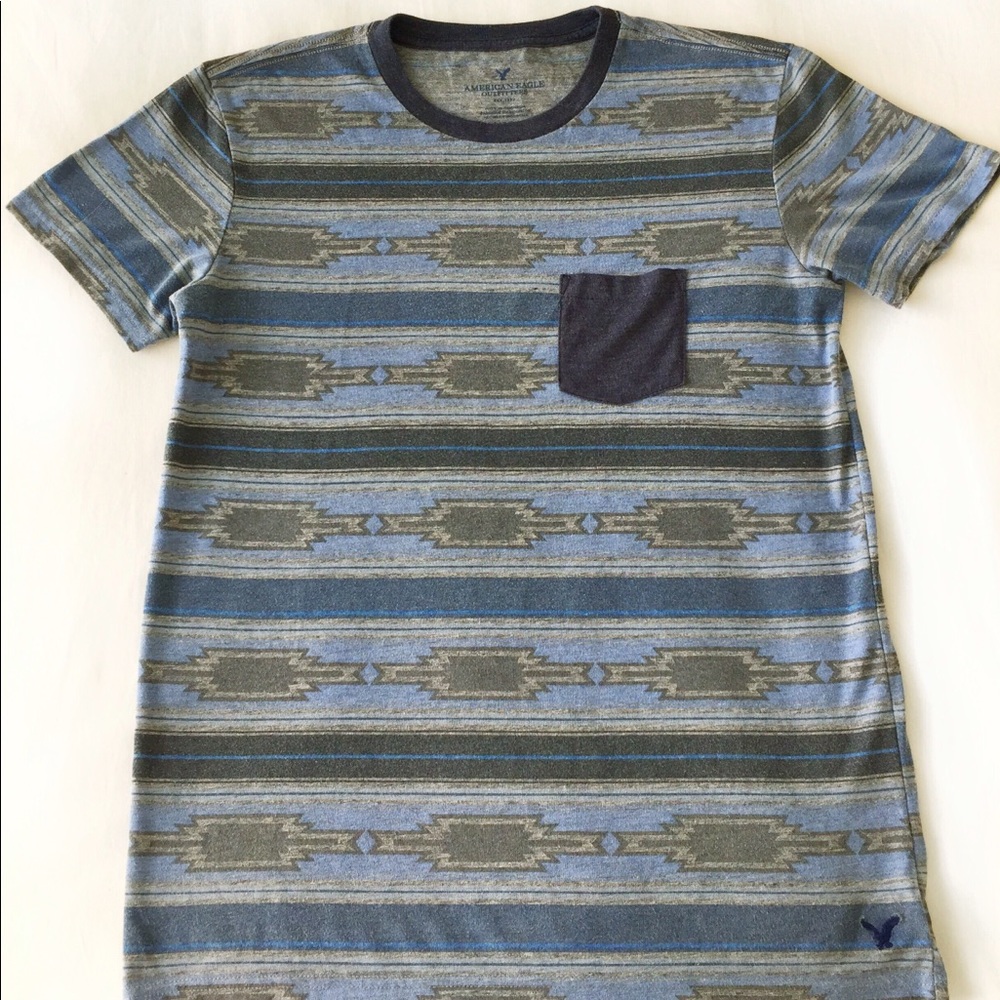 Men’s American Eagle T-shirt Blue Grey Aztec Small