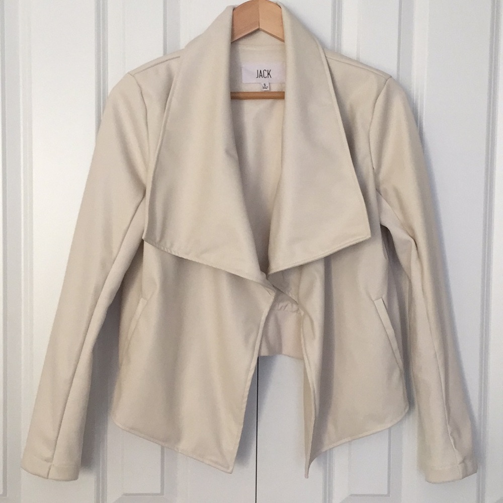 Cream Pleather Moto Jacket/Waterfall Collar Jacket