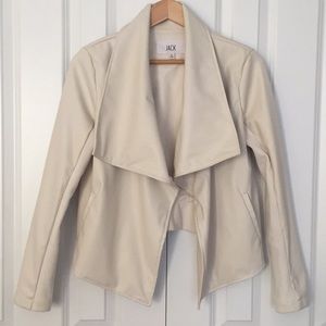 Cream Pleather Moto Jacket/Waterfall Collar Jacket