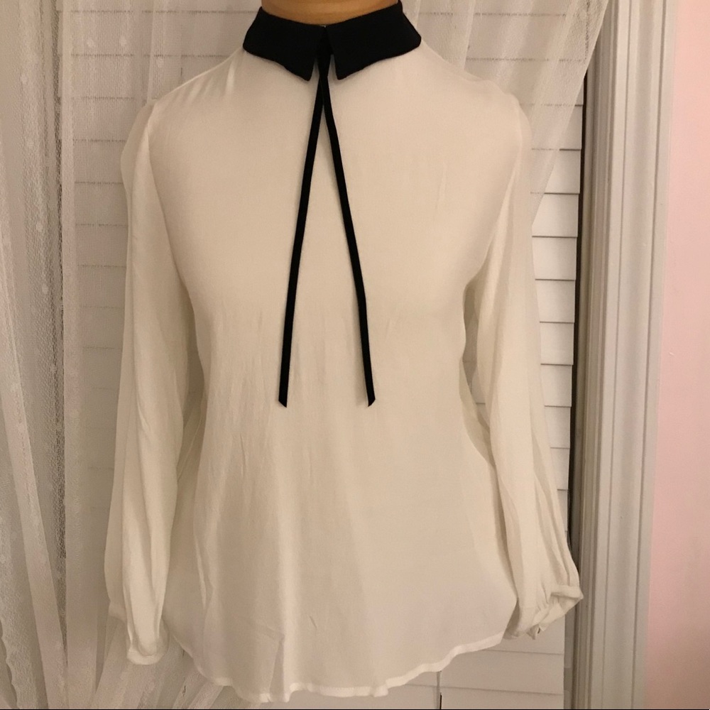 FOREVER 21 Black Collared White Blouse