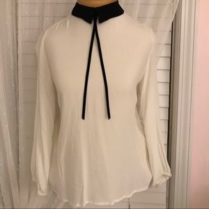 FOREVER 21 Black Collared White Blouse