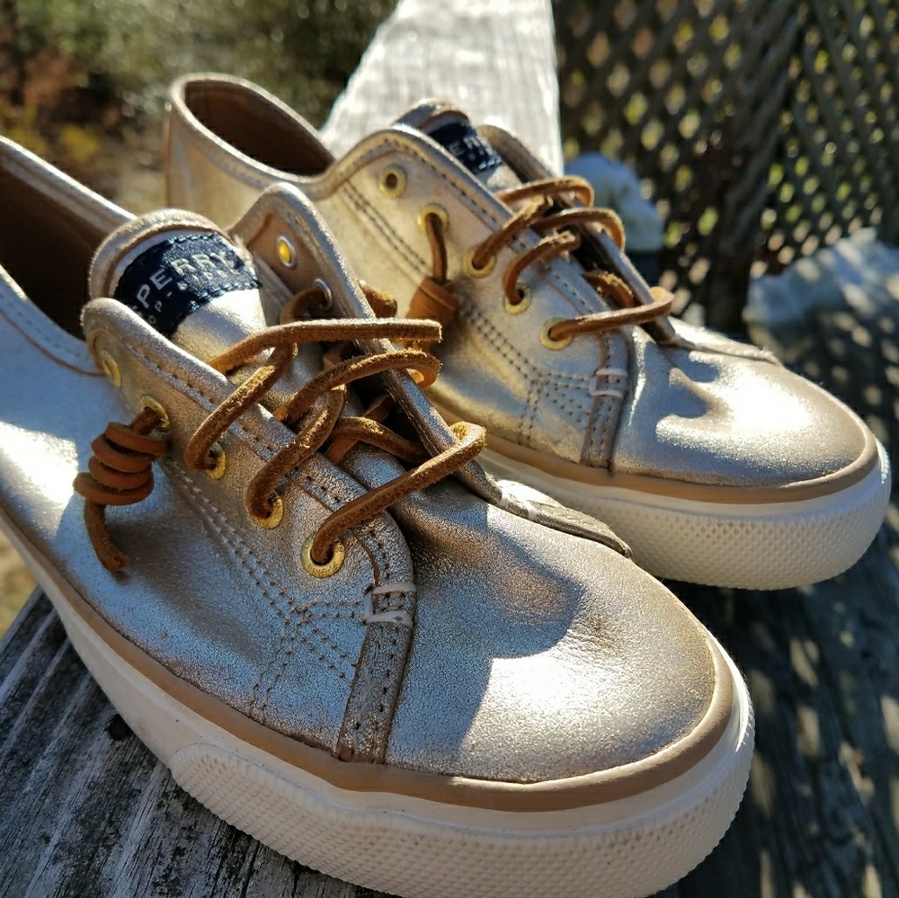 Gold Metallic Sperry Topsiders 8.5