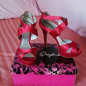 Red Satin Open Toe Heels