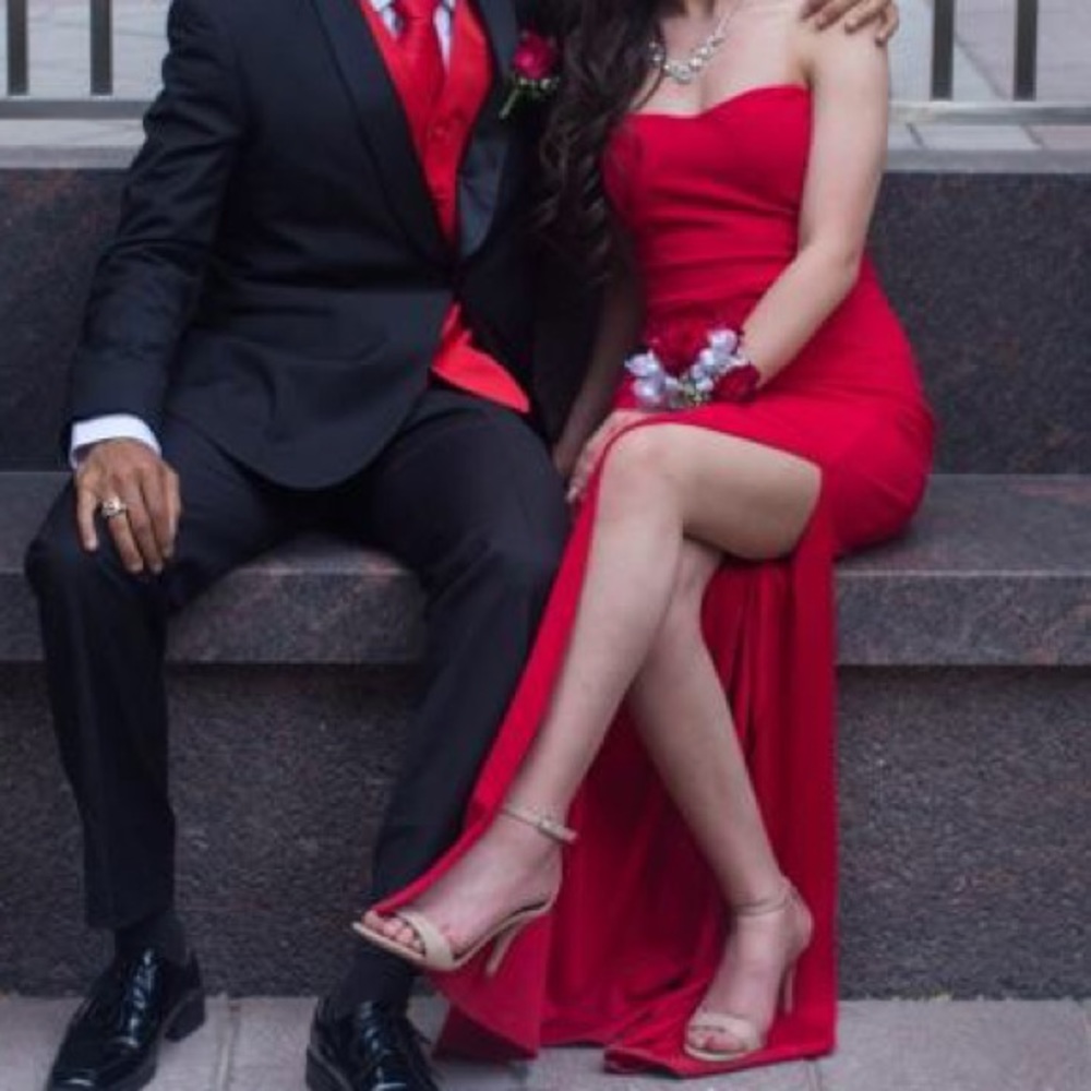 Red Strapless Prom Dress