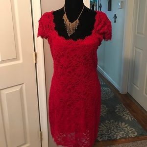 Red holiday lace cocktail dress