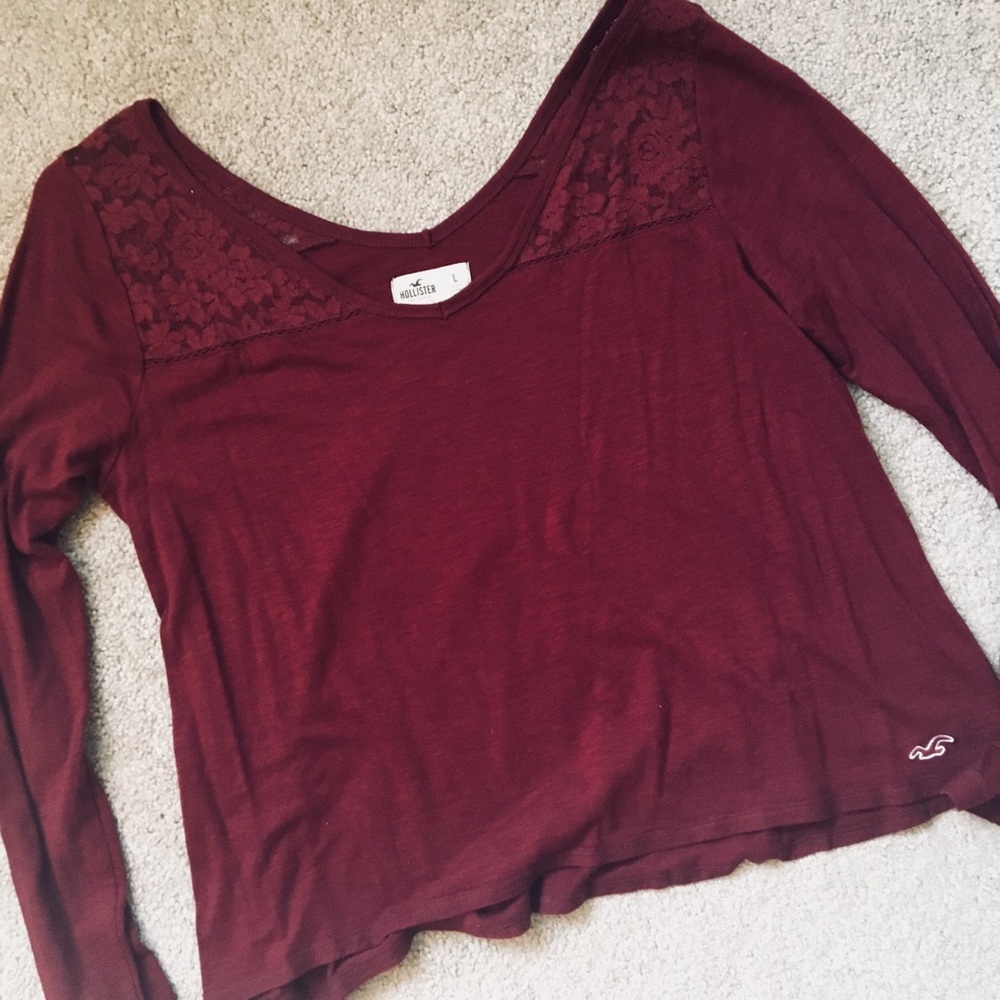 Hollister Burgundy Red Long-sleeved V-neck