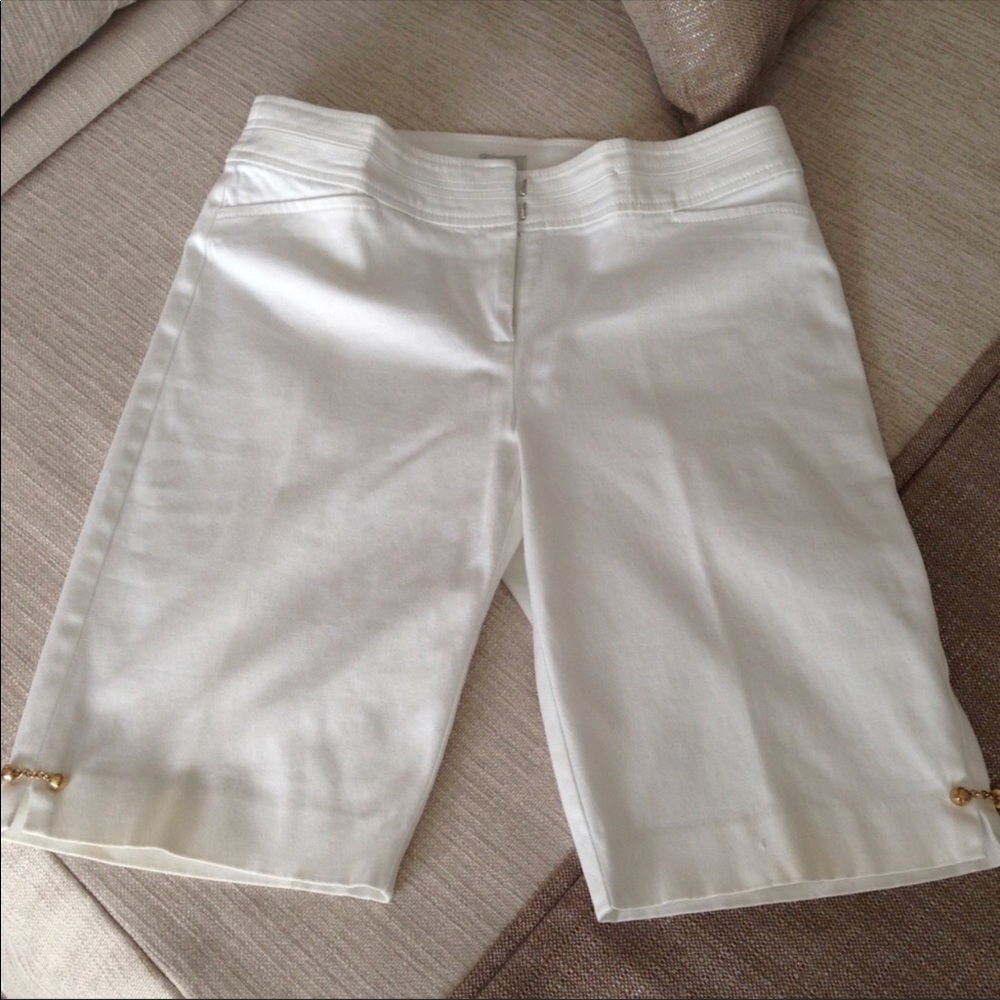 Cache NWT White Bermuda Shorts with Gold Accents