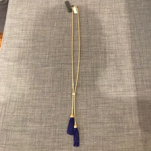J. Crew Long Gold and Blue Necklace