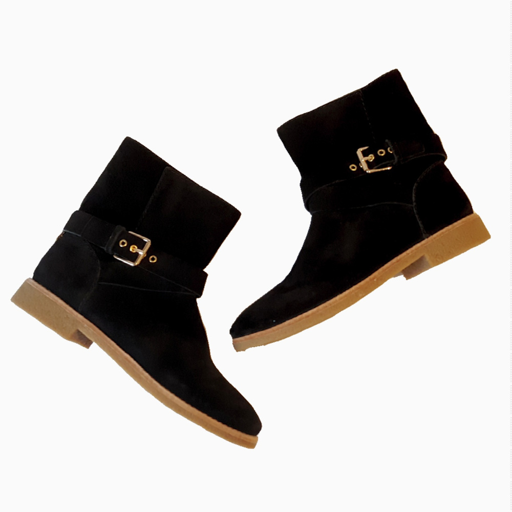 Kate Spade Buckle Low Boot Black Suede 7 NWOT