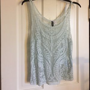 H&M sheer aqua embroidered tank