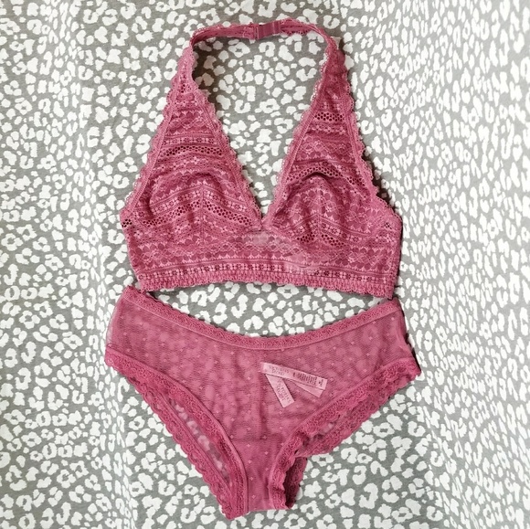 Victoria's Secret Other - VICTORIA'S SECRET Lace Mesh Halter Bralette Pink
