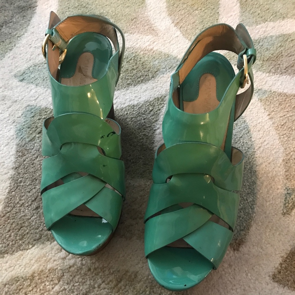 Joan & David flirty teal wedges