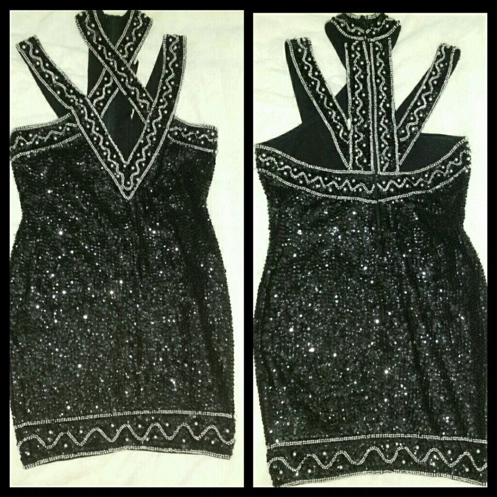 Black and Silver Sequined/Beads Dress Mini
