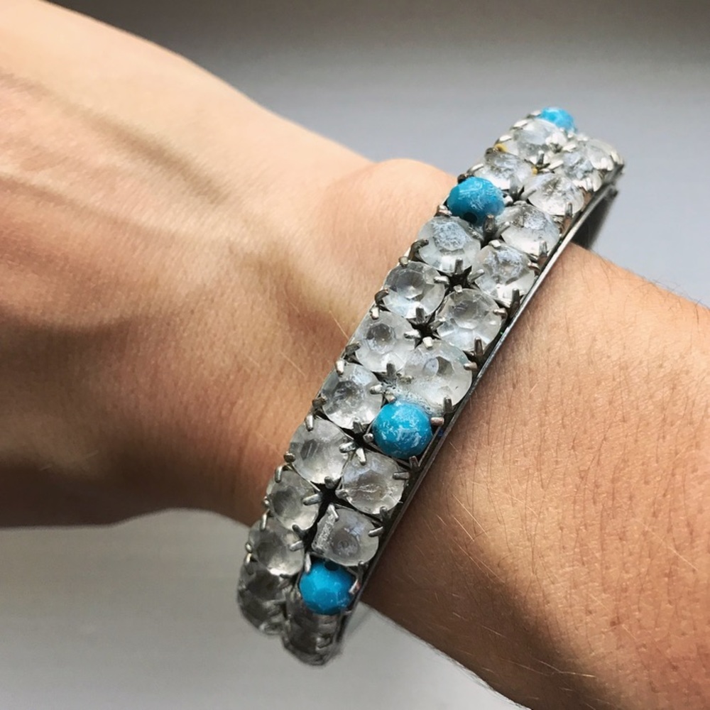 Vintage chunky turquoise diamond bangle bracelet