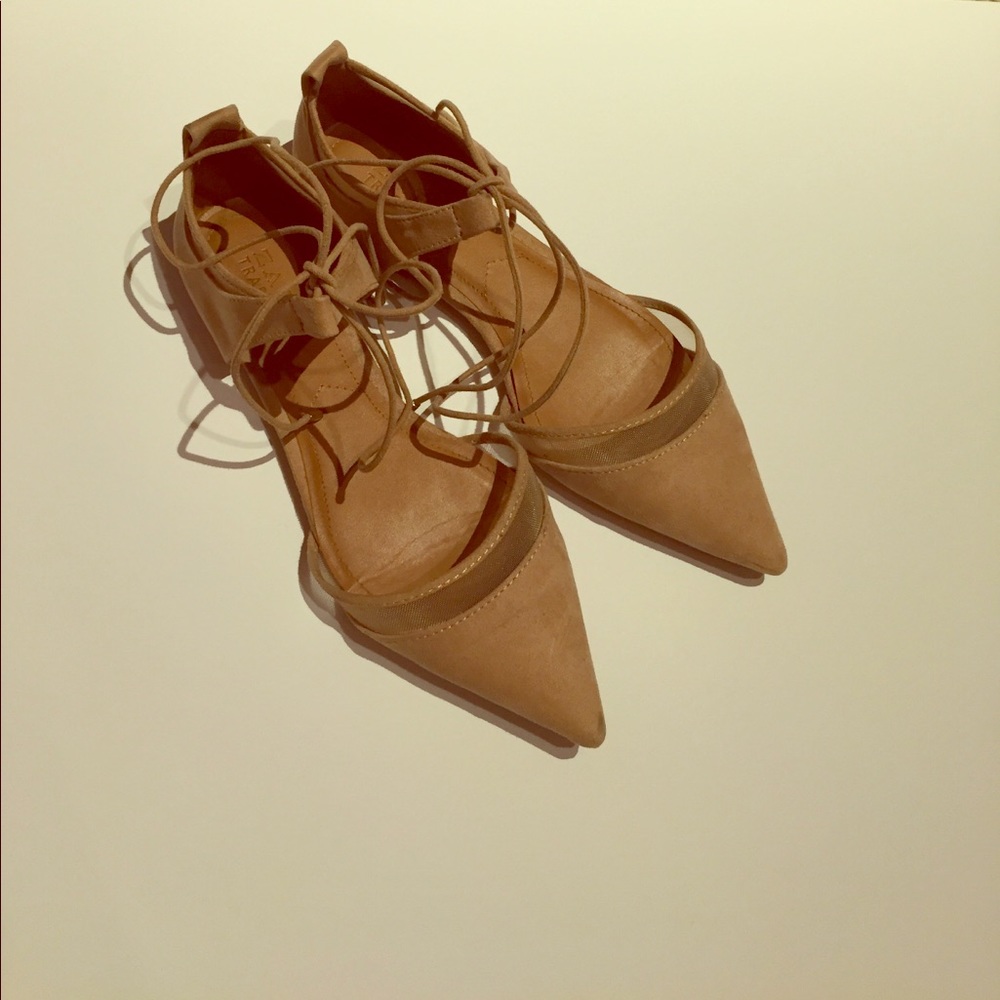 Zara lace up flats in nude