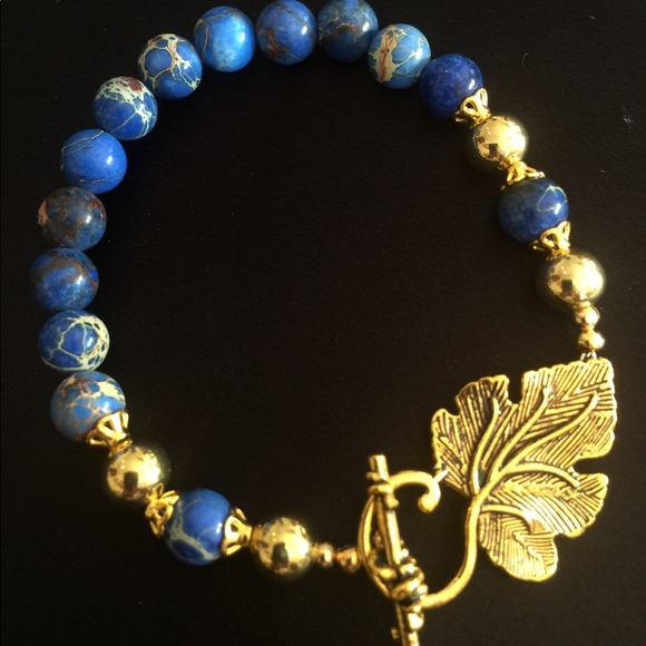 💙 Blue Sea Sediment Jasper Toggle Clasp Bracelet - Picture 2 of 7