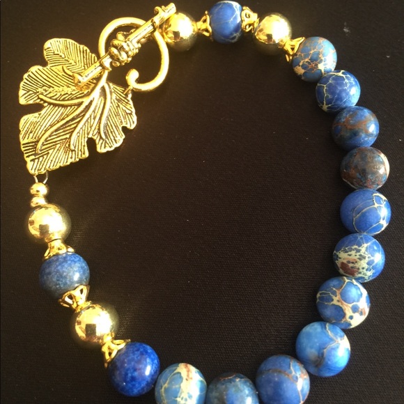 💙 Blue Sea Sediment Jasper Toggle Clasp Bracelet - Picture 3 of 7