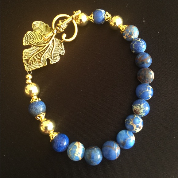 💙 Blue Sea Sediment Jasper Toggle Clasp Bracelet - Picture 4 of 7