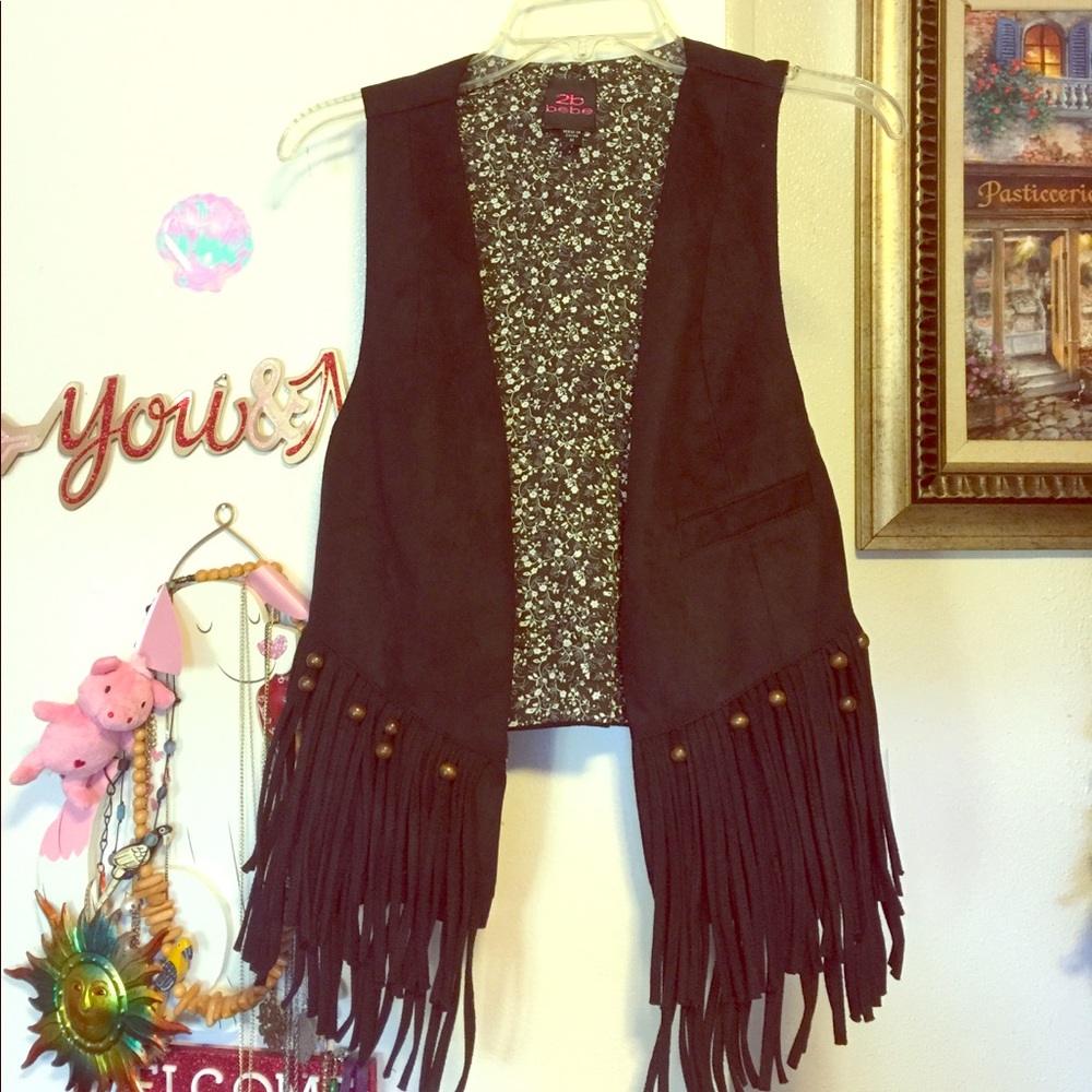 2B bebe Black Vest with Fringe design