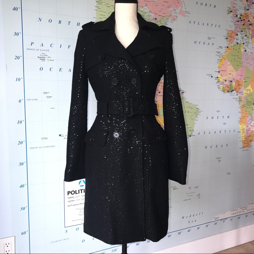 ❌SOLD❌Bebe sparkle black sequin coat RARE