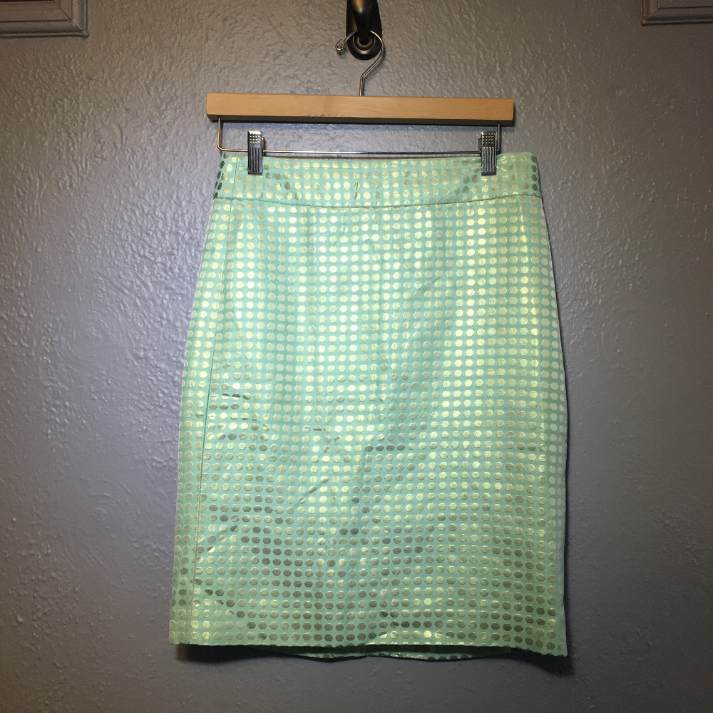 J.Crew Dazzling Dots Mint Green Dot Pencil Skirt