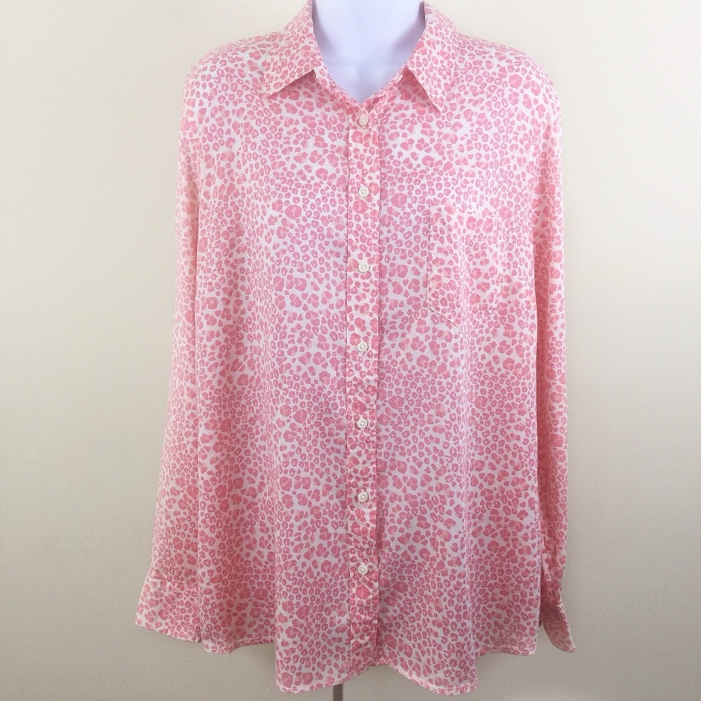 Gap Pink Cheetah Print Long Sleeve Button Down Top