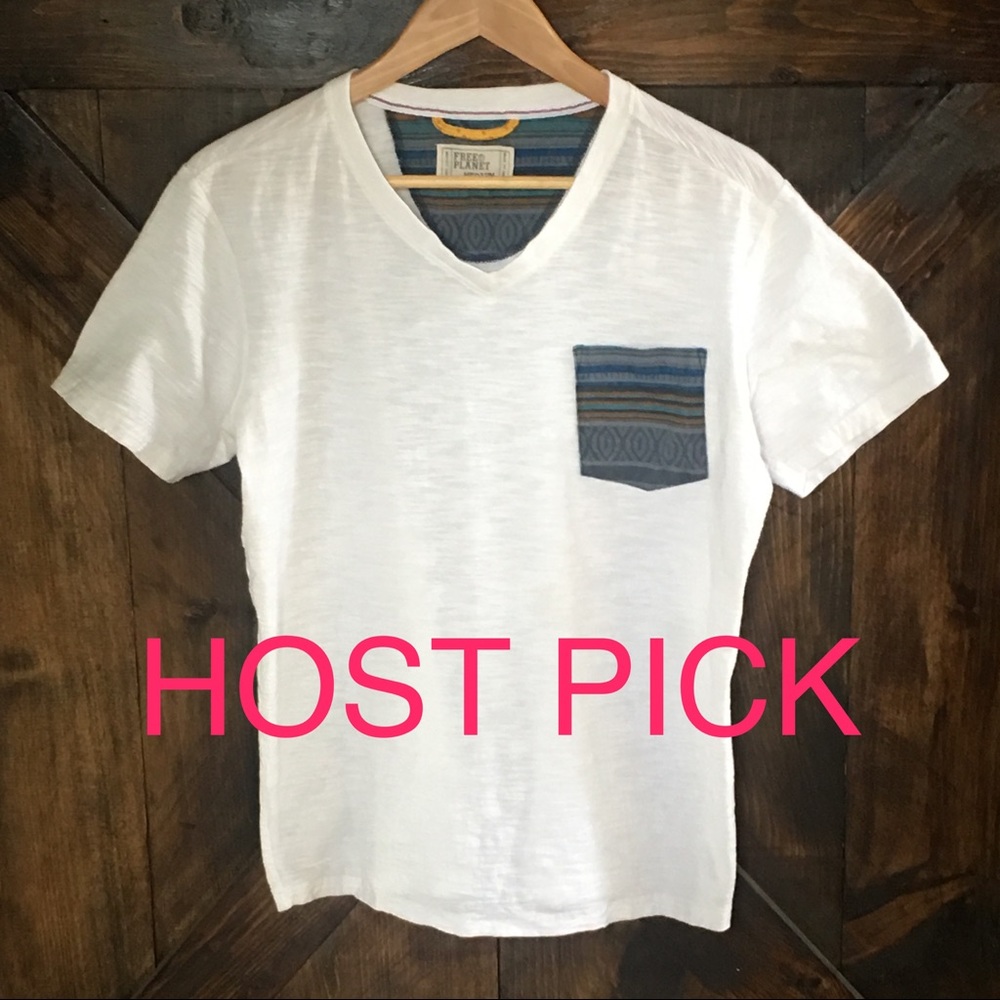 Free Planet V Neck Tee with Pocket Design