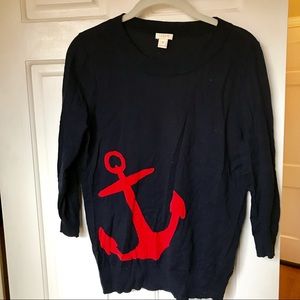 ⚓️Navy and Red J. Crew Anchor Crewneck Sweater⚓️