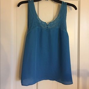 Lauren Conrad blue embroidered collar tank