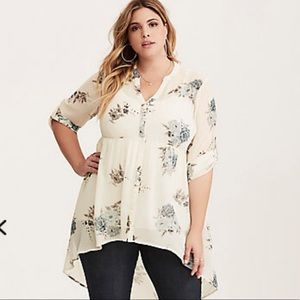 Floral Print Chiffon Hi-Lo Top