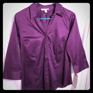 Purple 3/4 Sleeve Sateen Shirt