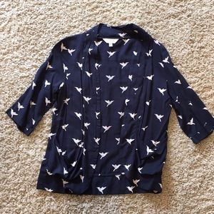 Lightweight Rayon Navy/Cream Bird Printed Blazer
