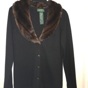 Ralph Lauren Cardigan Sweater with fur collar