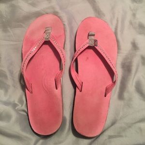 Pink and gray Rainbow flip flops with rhinestones!