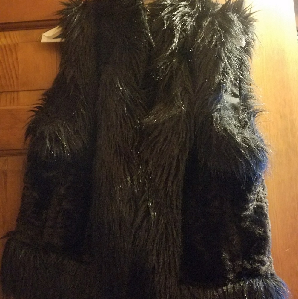 Black fur and velvet vest