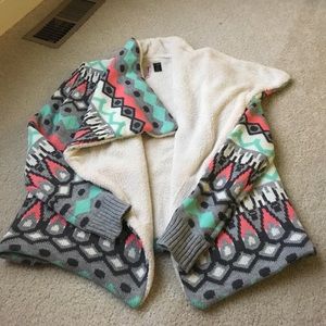 Sherpa lined southwestern open-front cardigan