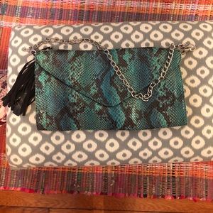 Mossimo green faux snakeskin clutch