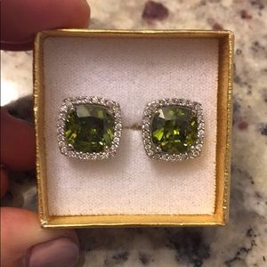 Peridot earring with diamond halo