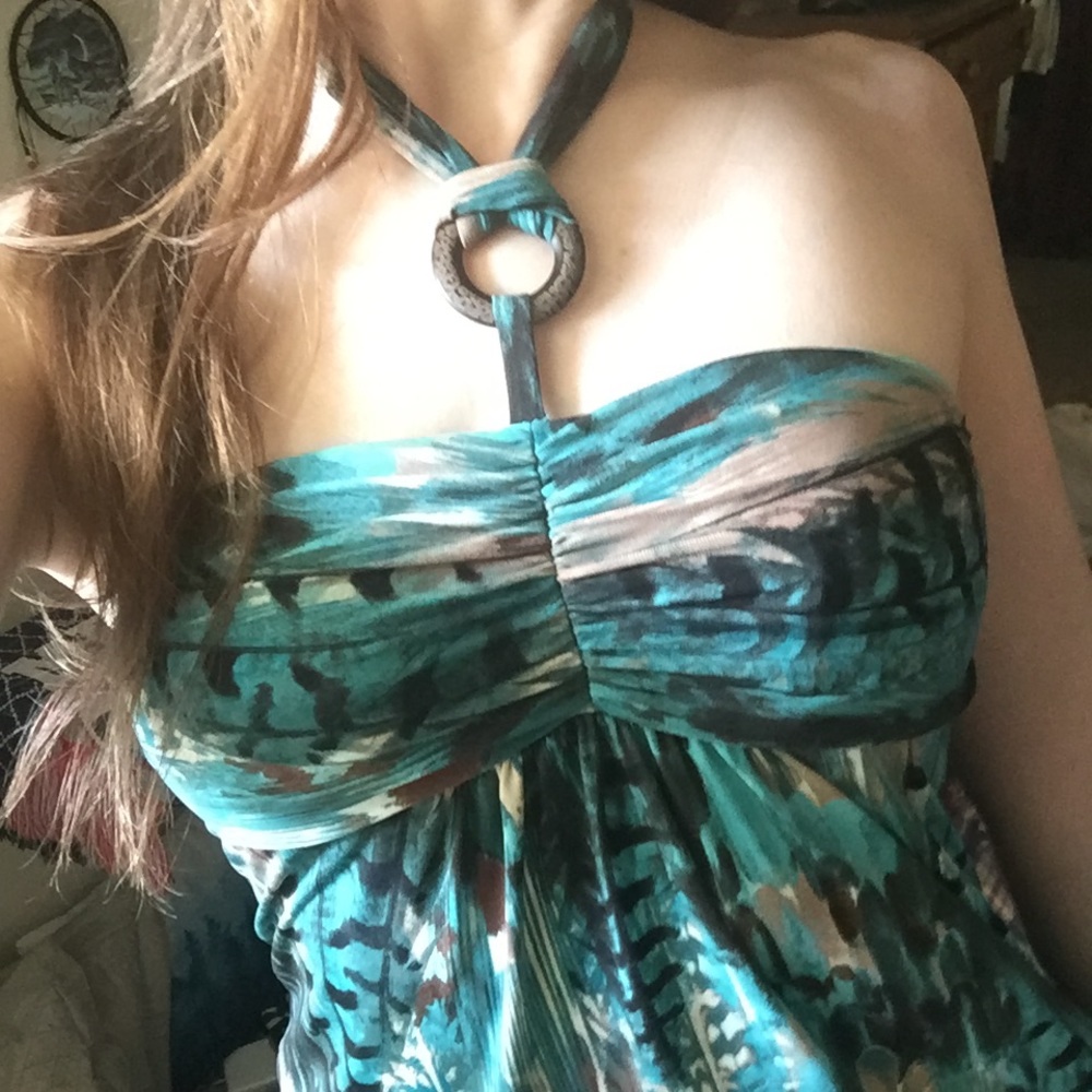 Teal strapless mini dress