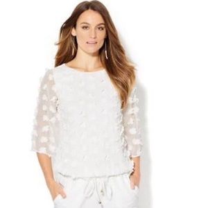 NY&C white floral appliqué blouse size L