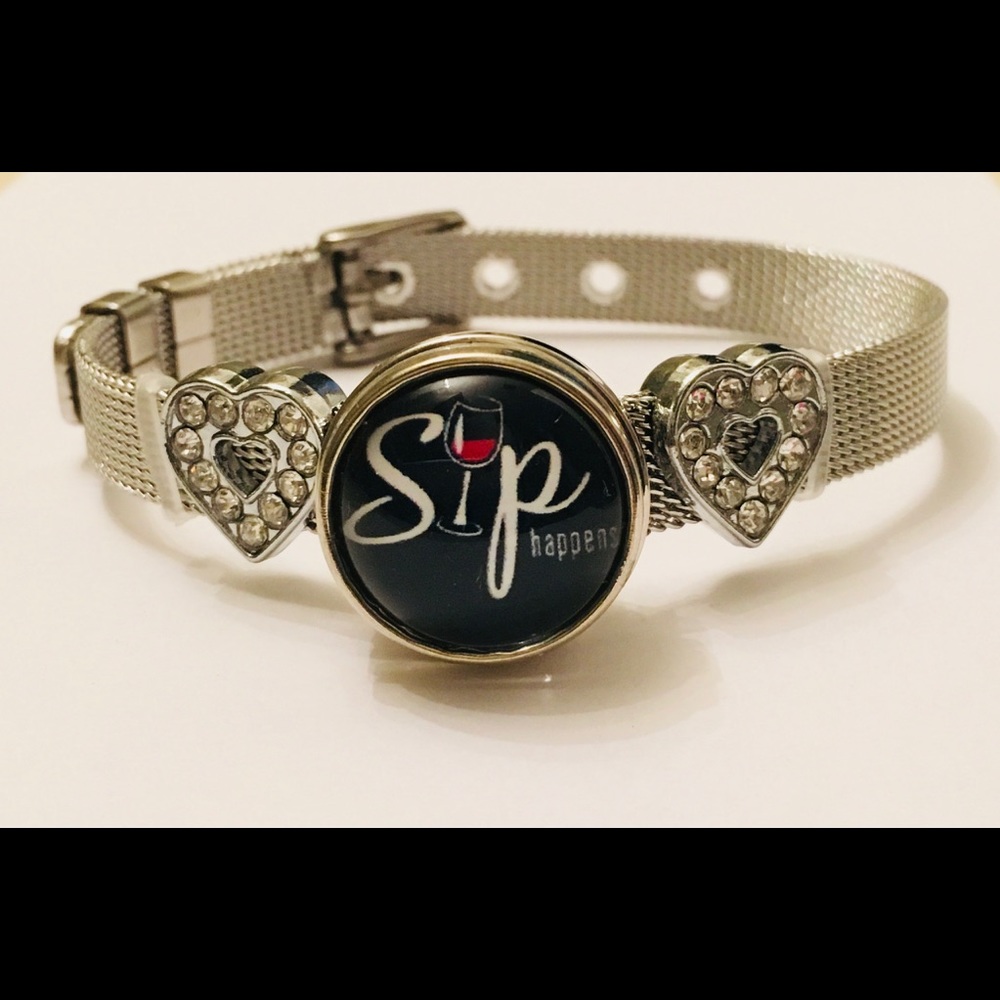 “Sip Happens” snap charm bracelet $SALE$